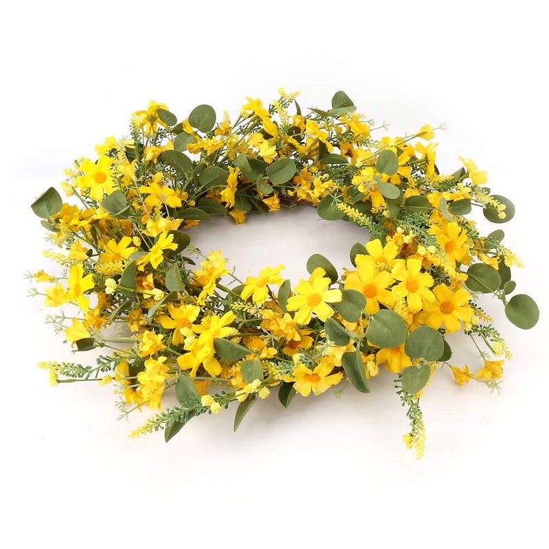 J'FLORU Artificial Spring Wreath 22 Inch Summer Wreaths for Front Door Yellow Daisy Wreath for Indoor Outdoor Home Decor and Easter Celebration - Image 3